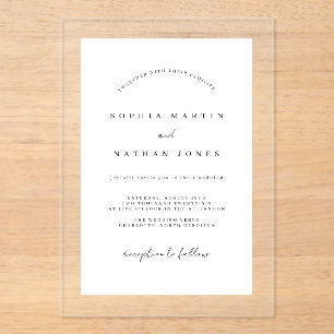 Invitations En Acrylique Mariage Minimaliste Moderne Blanc Transparent 