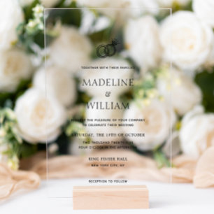 Invitations En Acrylique Mariage Minimaliste Simple Anneaux Dessinés à la M