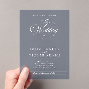 Invitations En Acrylique Mariage minimaliste simple bleu ivoire classique