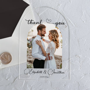 Invitations En Acrylique Mariage minimaliste simple Script Heart Photo Arch