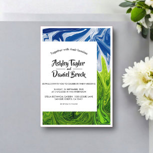 Invitations En Acrylique Mariage Moderne Abstrait Vert Bleu Art Fantaisiste