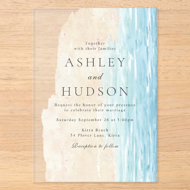 Invitations En Acrylique Mariage moderne All Seasons Beach (Recto)
