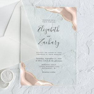 Invitations En Acrylique Mariage moderne aux coins en agate dorée ivoire
