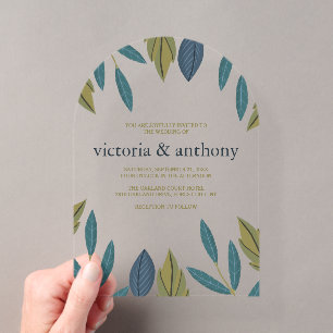 Invitations En Acrylique Mariage Moderne aux Feuilles