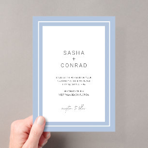 Invitations En Acrylique Mariage Moderne avec Bordure Gras Bleu Poudre