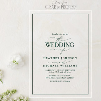 Invitations En Acrylique Mariage Moderne avec Calligraphie Vert Émeraude