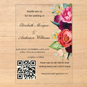 Invitations En Acrylique Mariage moderne avec code QR