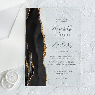 Invitations En Acrylique Mariage moderne Black Gold Agate
