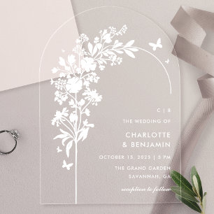Invitations En Acrylique Mariage Moderne Blanc avec Arche de Papillon Botan