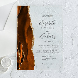 Invitations En Acrylique Mariage moderne Burnt Orange Gold Agate