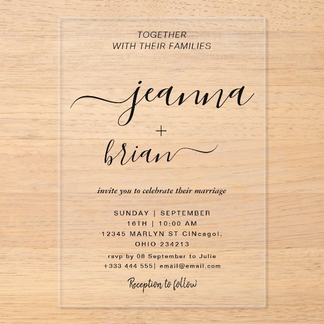 Invitations En Acrylique Mariage Moderne Calligraphie Acrylique Invitations (Recto)