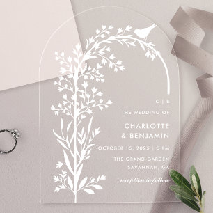 Invitations En Acrylique Mariage Moderne de l'Oiseau Blanc et de la Branche