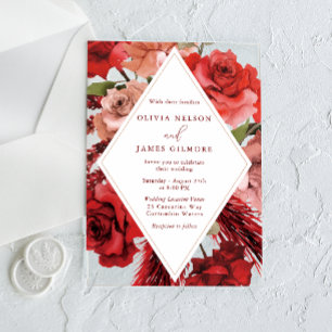 Invitations En Acrylique Mariage Moderne de Roses Rouges Romantiques
