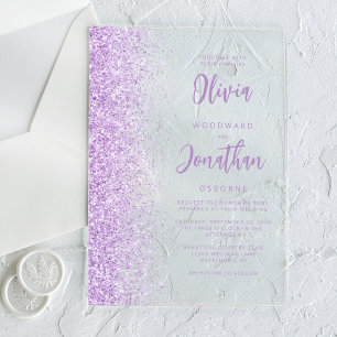Invitations En Acrylique Mariage Moderne Écriture Pailletée Lilas