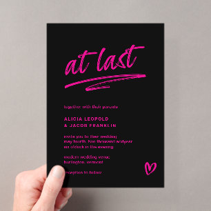 Invitations En Acrylique Mariage Moderne Élégant Noir et Rose Chaud