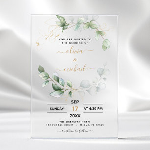 Invitations En Acrylique Mariage Moderne Eucalyptus Feuille Verte Minimalis