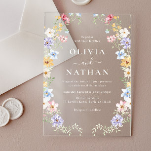 Invitations En Acrylique Mariage Moderne Fleurs Sauvages Pastel Vibrant