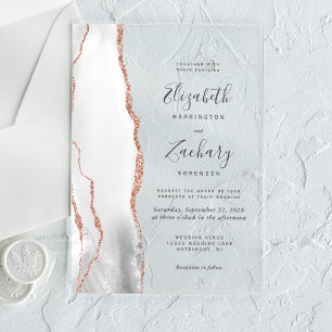 Invitations En Acrylique Mariage Moderne Gris Blanc Rose Or Agate
