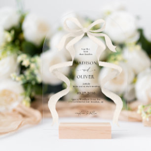 Invitations En Acrylique Mariage Moderne Ivoire Beige Monogramme en Arc