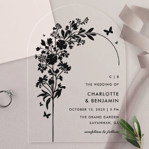Invitations En Acrylique Mariage Moderne Noir Arche Papillon Botanique
