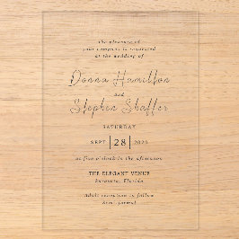 Invitations En Acrylique Mariage moderne noir et blanc propre