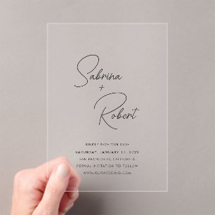 Invitations En Acrylique Mariage Moderne Propre Enregistrer la Date