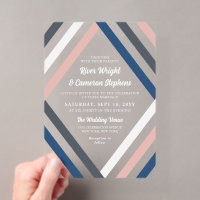 Mariage Moderne Rayures Diamant Bleu Rosé Gris