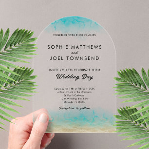 Invitations En Acrylique Mariage Moderne sur le thème de la Plage de Sable