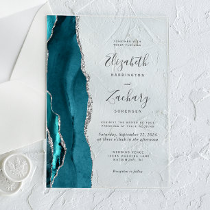 Invitations En Acrylique Mariage moderne Turquoise bleu argenté