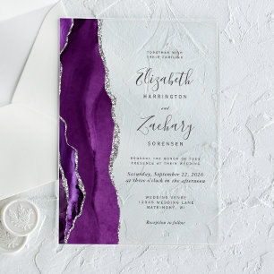 Invitations En Acrylique Mariage Moderne Violet Argent Agate