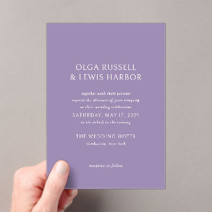 Invitations En Acrylique Mariage moderne violet simple