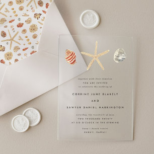 Invitations En Acrylique Mariage moderne Watercolor Seashings