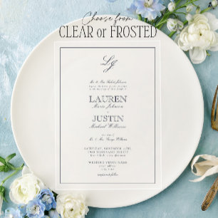 Invitations En Acrylique Mariage Monogramme Calligraphié Bleu Navy Classiqu