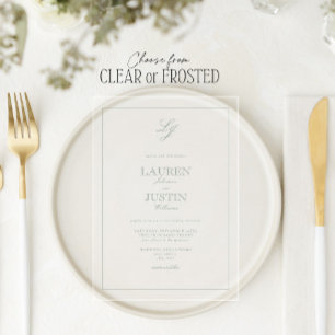 Invitations En Acrylique Mariage Monogramme Calligraphié Vert Sauge Classiq