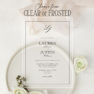 Invitations En Acrylique Mariage Monogramme Calligraphique Noir & Blanc Cla