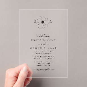 Invitations En Acrylique Mariage Monogramme minimaliste Fleur sauvage tiré 
