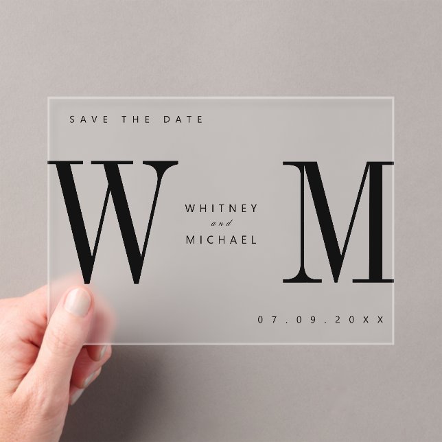 Invitations En Acrylique Mariage Monogramme minimaliste moderne (In situ (ordinateur de poche))
