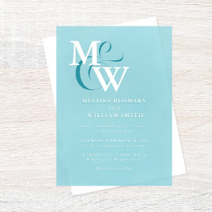 Invitations En Acrylique Mariage Monogramme Moderne en Verre de Mer
