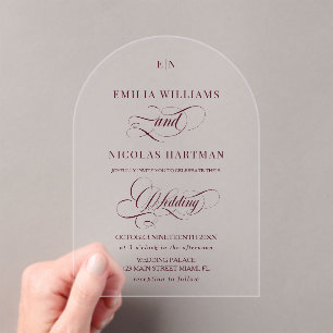 Invitations En Acrylique Mariage Monogramme Rouge Romantique