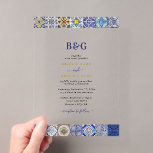 Invitations En Acrylique Mariage Motif de tuiles portugaises méditerranéenn