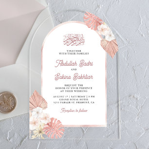 Invitations En Acrylique Mariage Musulman Arche Florale Rose Bohème