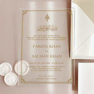 Invitations En Acrylique Mariage Musulman Islamique Traditionnel avec Bordu