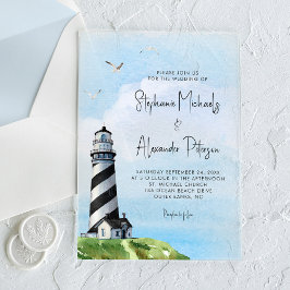 Invitations En Acrylique Mariage nautique du phare d'aquarelle