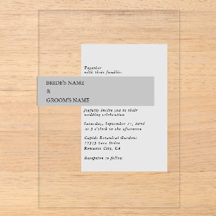 Invitations En Acrylique Mariage noir et blanc moderne