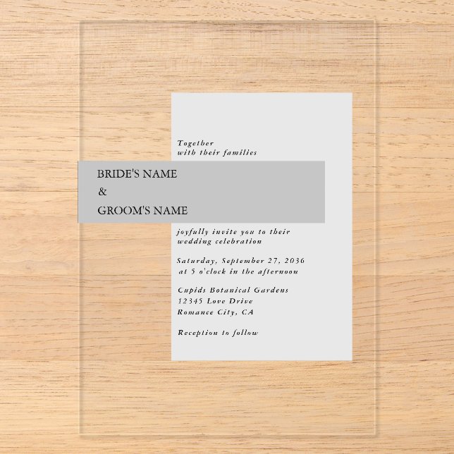 Invitations En Acrylique Mariage noir et blanc moderne (Recto)