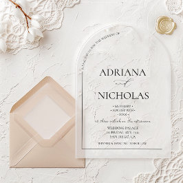 Invitations En Acrylique Mariage noir et blanc simple