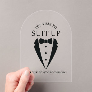 Invitations En Acrylique Mariage noir Tuxedo Suit Groomsman Proposition