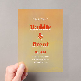 Invitations En Acrylique Mariage orange moderne brillant et gras