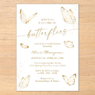 Invitations En Acrylique Mariage Papillon en Or Blanc