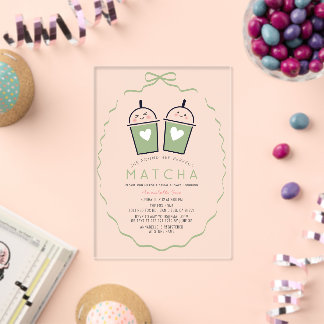 Invitations En Acrylique Mariage Parfait Matcha Kawaii Cadre en Forme de Bo